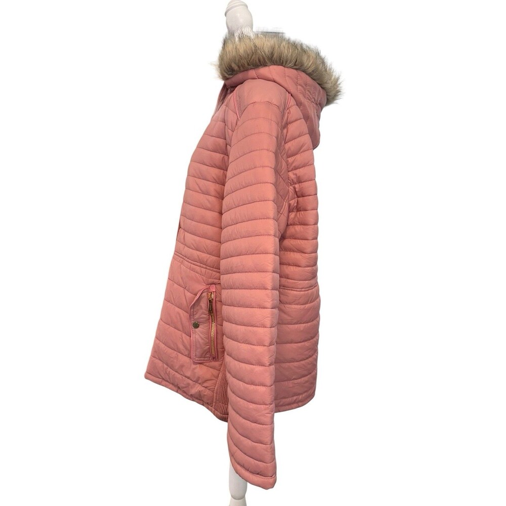 HanTon Women’s 2XL Dusty Rose Pink Quilted Puffer Parka Faux Fur Hood Coat - Picture 5 of 11